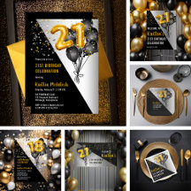 Balloon Numbers Elegant Black  Gold 21st Birthday