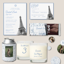 French Toile Bat Mitzvah Dainty Blue Floral Theme