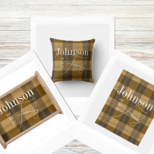 Plaid Family Name Personalized Brown Beige