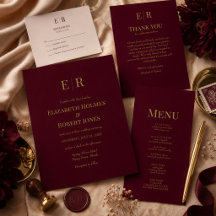 Elegant Burgundy & Gold Monogram Wedding Suite