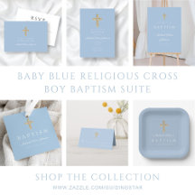 Baby Blue Religious Cross Boy Baptism Suite