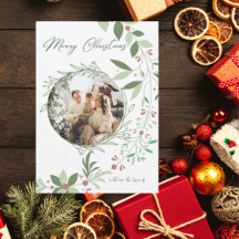 Christmas Holly Botanical Greenery Photo Navy 