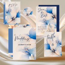 Modern Blue Floral Wedding Invitation Collection