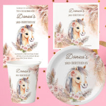 Pastel beige cream boho horse pony birthday party 