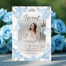 Watercolor Floral Dusty Blue Sweet 16 Collection