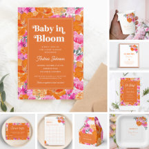 Pink & Orange Floral Summer Girl Baby Shower Suite