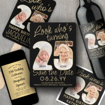 25th Birthday Party Invites & Decor • Black & Gold