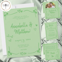 Green Hand Drawn Whimsical Modern Wedding