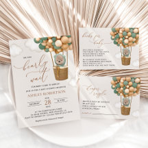 Bear and Green Balloons Baby Shower Collection