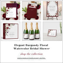 Elegant Burgundy Floral Watercolor Bridal Shower