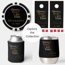40th Birthday Gifts Cheers and Beers Black Gold