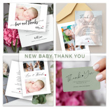 Modern elegant photo baby thank you cards