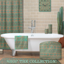 Southwest Teal & Copper Geometric Bathroom Decor 