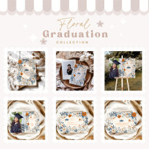 Vintage Navy Orange Floral Graduation