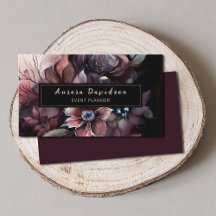 Elegant Dark Floral on Black Business Cards