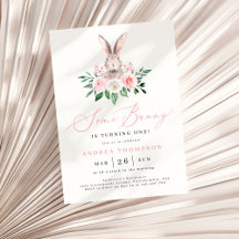 Some Bunny Blush Pink Floral First Birthday