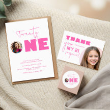 Girly Hot Pink Bold Typography 21st Birthday