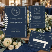 Classic Navy and Ivory Monogram Wedding Suite