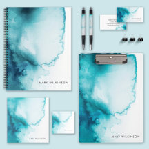Aqua Blue Watercolor Background Office Collection