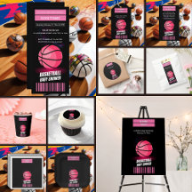 Modern Pink Basketball Ticket Ball Baby Shower