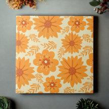 Retro Vintage Orange Flower Pattern Home Decor