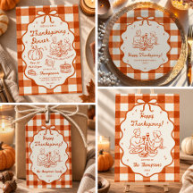 Orange Gingham Hand Drawn Thanksgiving Party