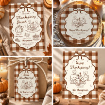 Brown Gingham Hand Drawn Thanksgiving Dinner Party