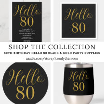 80th Birthday Hello 80 Black Gold Party Supplies