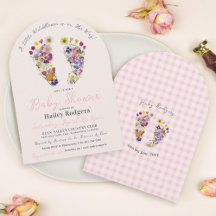 Pressed Wildflower Footprints Pink Baby Shower