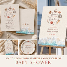 Sea you soon baby seashells shoreline baby shower 