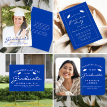 Modern Blue and White Script Graduation Suite