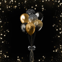 Modern Black Gold Glitter Balloons Birthday