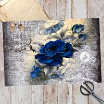Victorian Dark Blue Rose Ephemera by 3Cattails