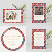 Vintage Ornate Geometric Christmas Red Blue Navy