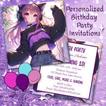 Anime Girl's Purple Birthday Party