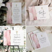 Elegant Blush Pink Agate First Holy Communion