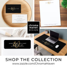 Modern Black Gold Script Monogram 