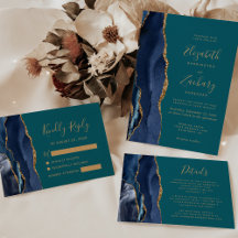 Navy Blue Gold Agate Teal Wedding Suite