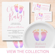 Watercolor Rainbow Feet Baby Shower Collection