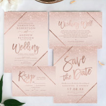 Rose gold glitter typography blush pink wedding
