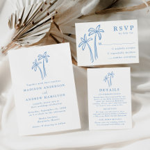Modern Hand-Drawn Blue Palm Trees Wedding