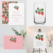 Vintage Boho Pink Strawberries Bridal Shower