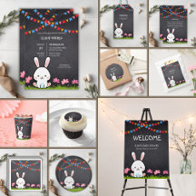  Cute White Chalkboard Bunny Baby Shower