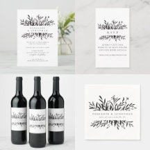 Ink Botanical Greenery Black and White Wedding