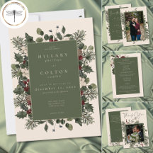 Elegant Winter Berries & Pine Ivory Wedding