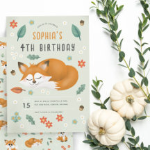 Cute and Whimsical Forest Fox Kids Birthday