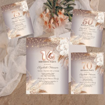 Boho Flowers, Lights Glitter Birthday Invitations