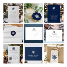 Elegant Snowflake Winter Navy Blue Wedding