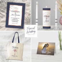 Navy Blue Rose Gold Palm Tropical Wedding Suite