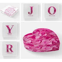 Elegant Pink Floral Monogram, Name Paperweights
